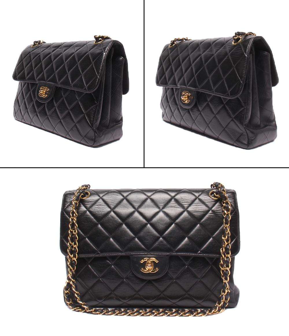 CHANEL チェーンショルダーバッグ 4番台 ダブルチェーン ダブルフェイス ラムスキン ゴールド金具 肩掛け デカマトラッセ レディース シャネル