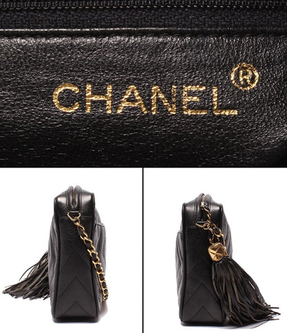 CHANEL チェーンショルダーバッグ ココマーク タッセル付き シェブロンステッチ ゴールド金具 キャビアスキン レディース シャネル