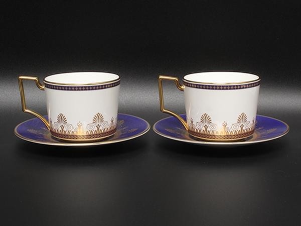美品 WEDGWOOD カップ＆ソーサー 2客セット ペア アンセミオンブルー カメオ ウェッジウッド
