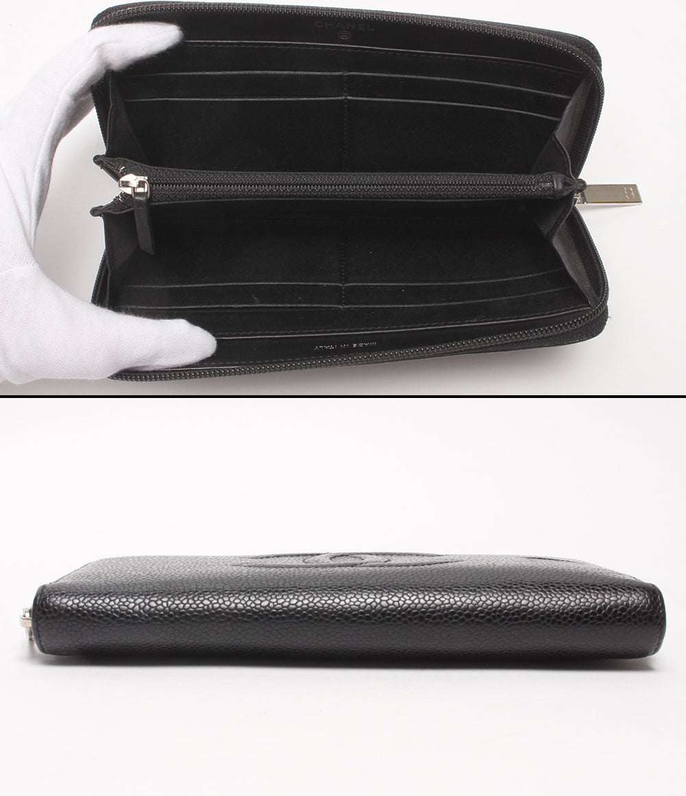 CHANEL ラウンドファスナー長財布 シルバー金具 キャビアスキン レディース シャネル