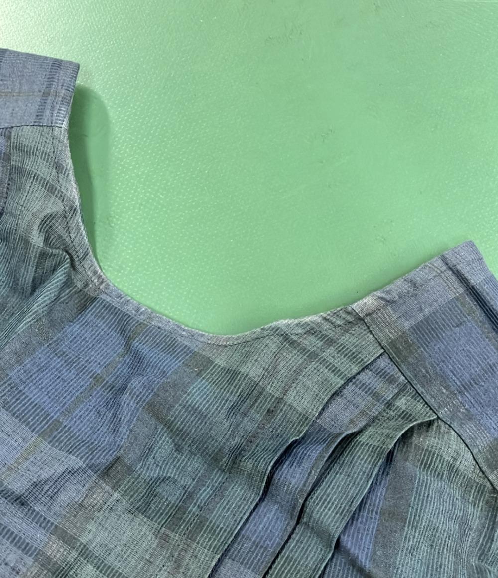 ウーア リネン混チェック柄半袖フレアロングワンピース レディース SIZE 36 (XS) Uhr