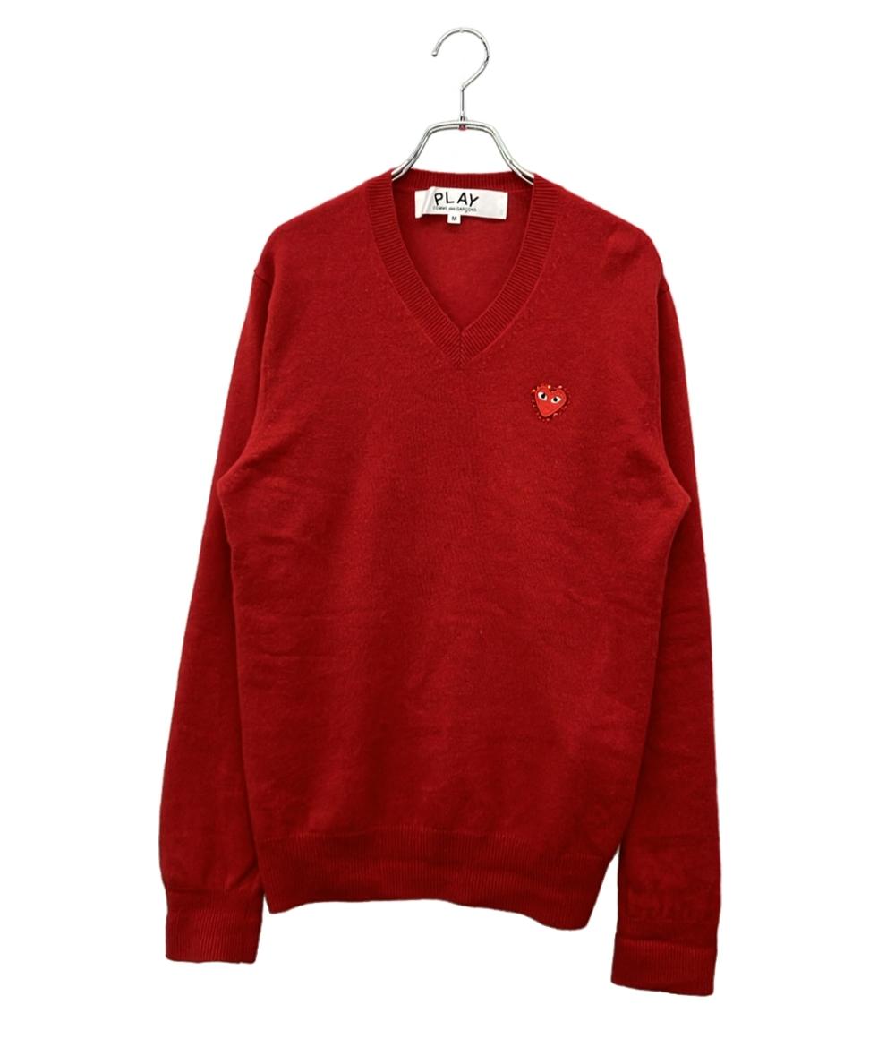 PLAY COMME des GARCONS 長袖ニット ハートロゴ  Vネック プルオーバー レディース SIZE M プレイコムデギャルソン